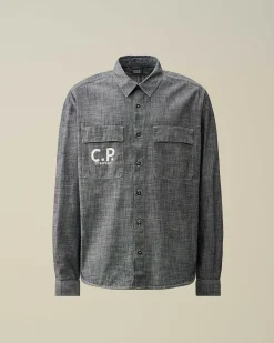 Homme C.P. Company Chemises^Chambray Long Sleeved Logo Shirt