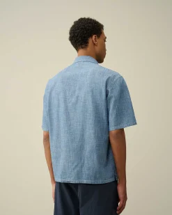 Homme C.P. Company Chemises^Chambray Short Sleeved Logo Shirt