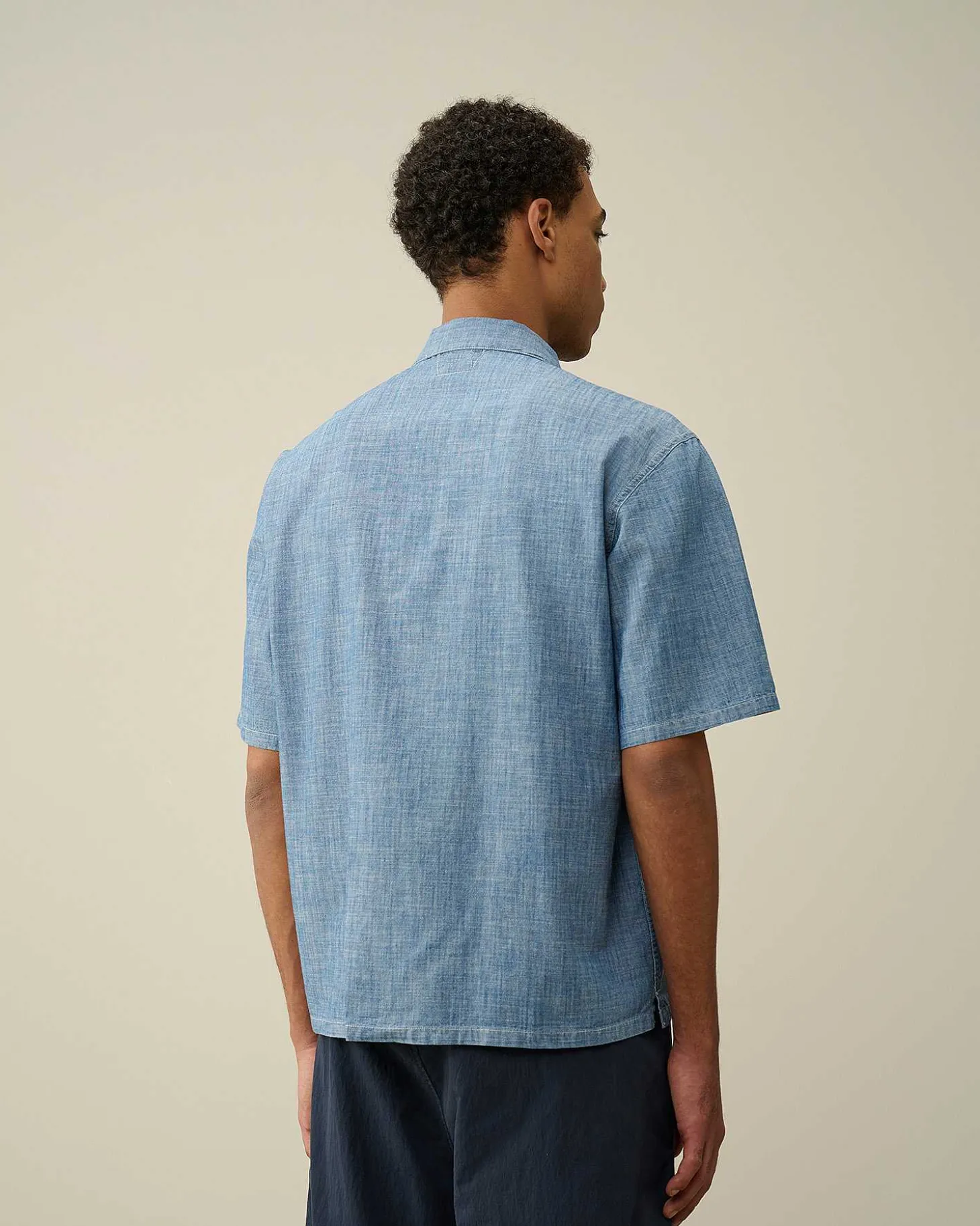 Homme C.P. Company Chemises^Chambray Short Sleeved Logo Shirt