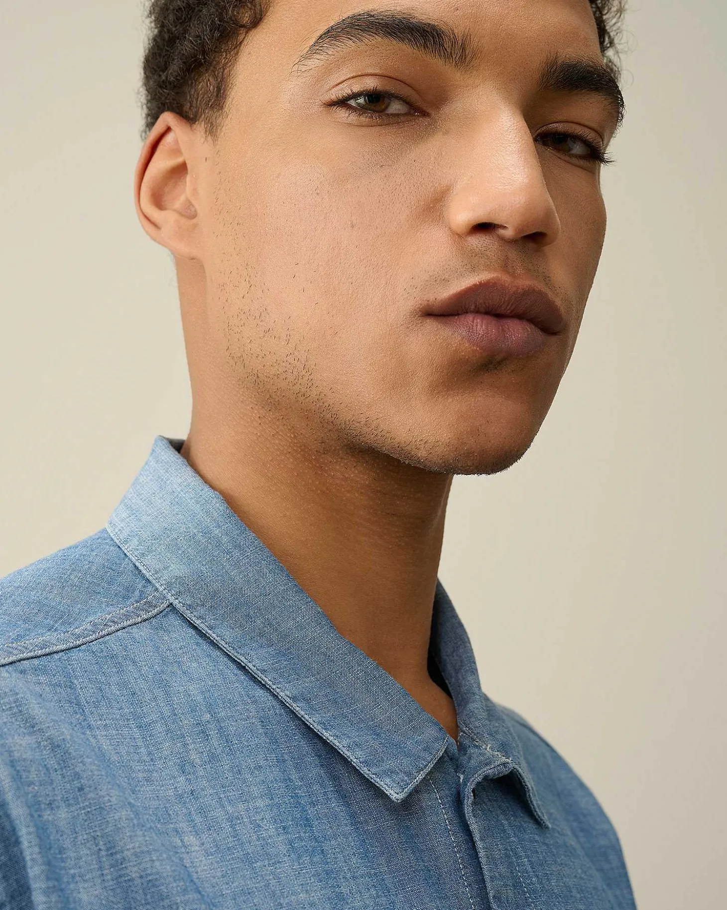 Homme C.P. Company Chemises^Chambray Short Sleeved Logo Shirt