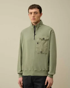 Homme C.P. Company Sweat-Shirts^Cotton Fleece Mixed Zipped Sweatshirt