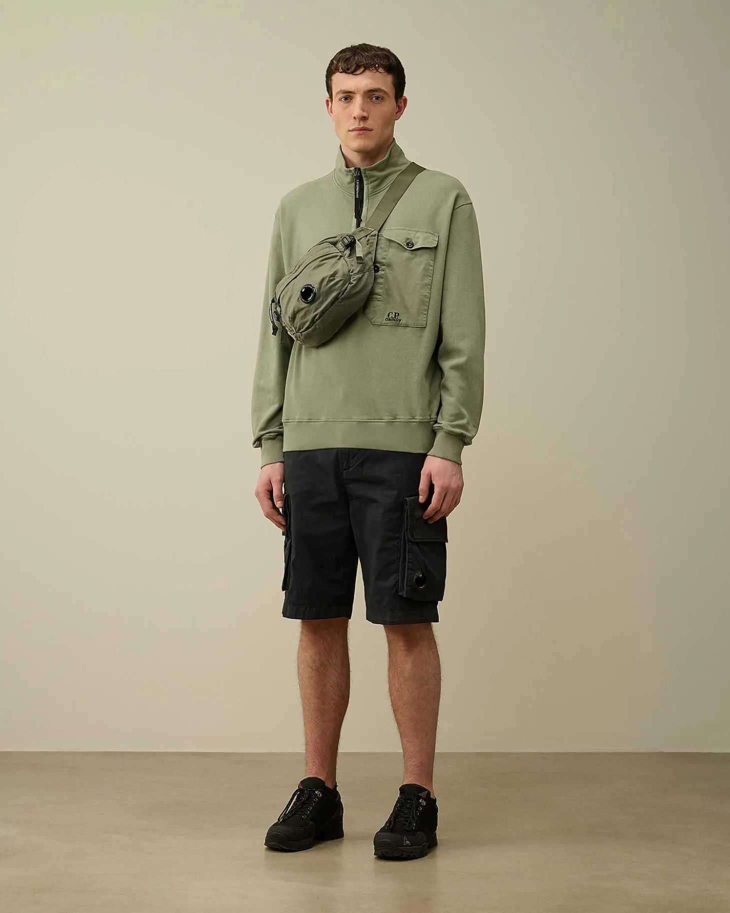 Homme C.P. Company Sweat-Shirts^Cotton Fleece Mixed Zipped Sweatshirt