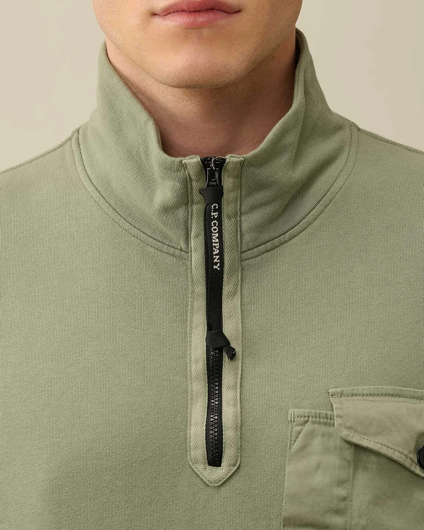Homme C.P. Company Sweat-Shirts^Cotton Fleece Mixed Zipped Sweatshirt