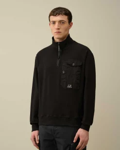 Homme C.P. Company Sweat-Shirts^Cotton Fleece Mixed Zipped Sweatshirt