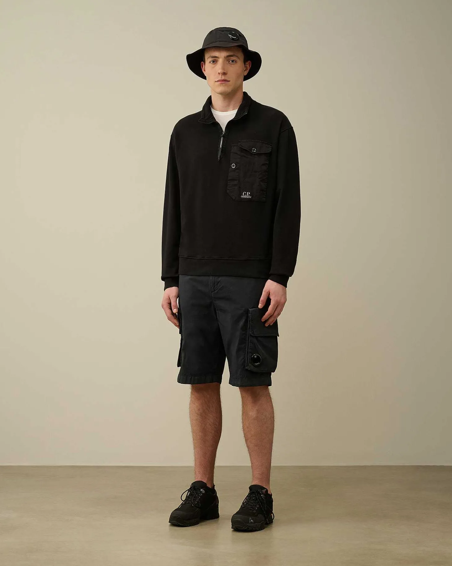 Homme C.P. Company Sweat-Shirts^Cotton Fleece Mixed Zipped Sweatshirt