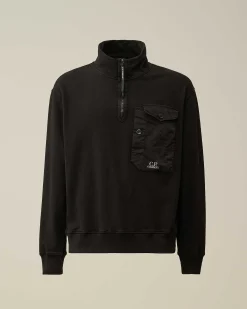 Homme C.P. Company Sweat-Shirts^Cotton Fleece Mixed Zipped Sweatshirt