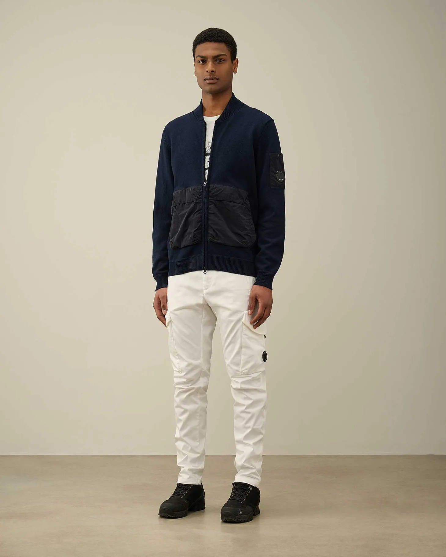 Homme C.P. Company Pulls^Cotton Mixed Bomber Knit