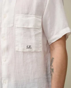Homme C.P. Company Chemises^Linen Short Sleeved Shirt