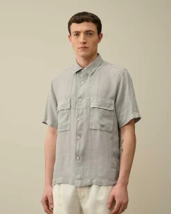 Homme C.P. Company Chemises^Linen Short Sleeved Shirt