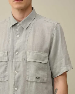 Homme C.P. Company Chemises^Linen Short Sleeved Shirt
